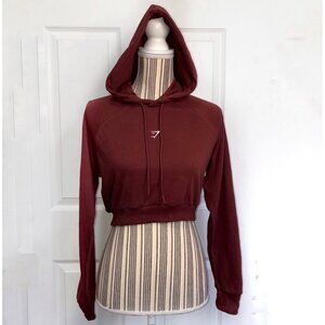 Gymshark Cropped Hoodie Sweatshirt Womens XS Burgundy Long Sleeve Gym Casual